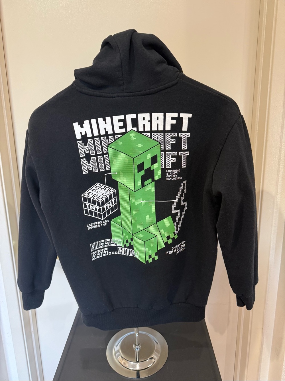 Minecraft Black Hoodie with Creeper Graphic Size 10/12 Like New